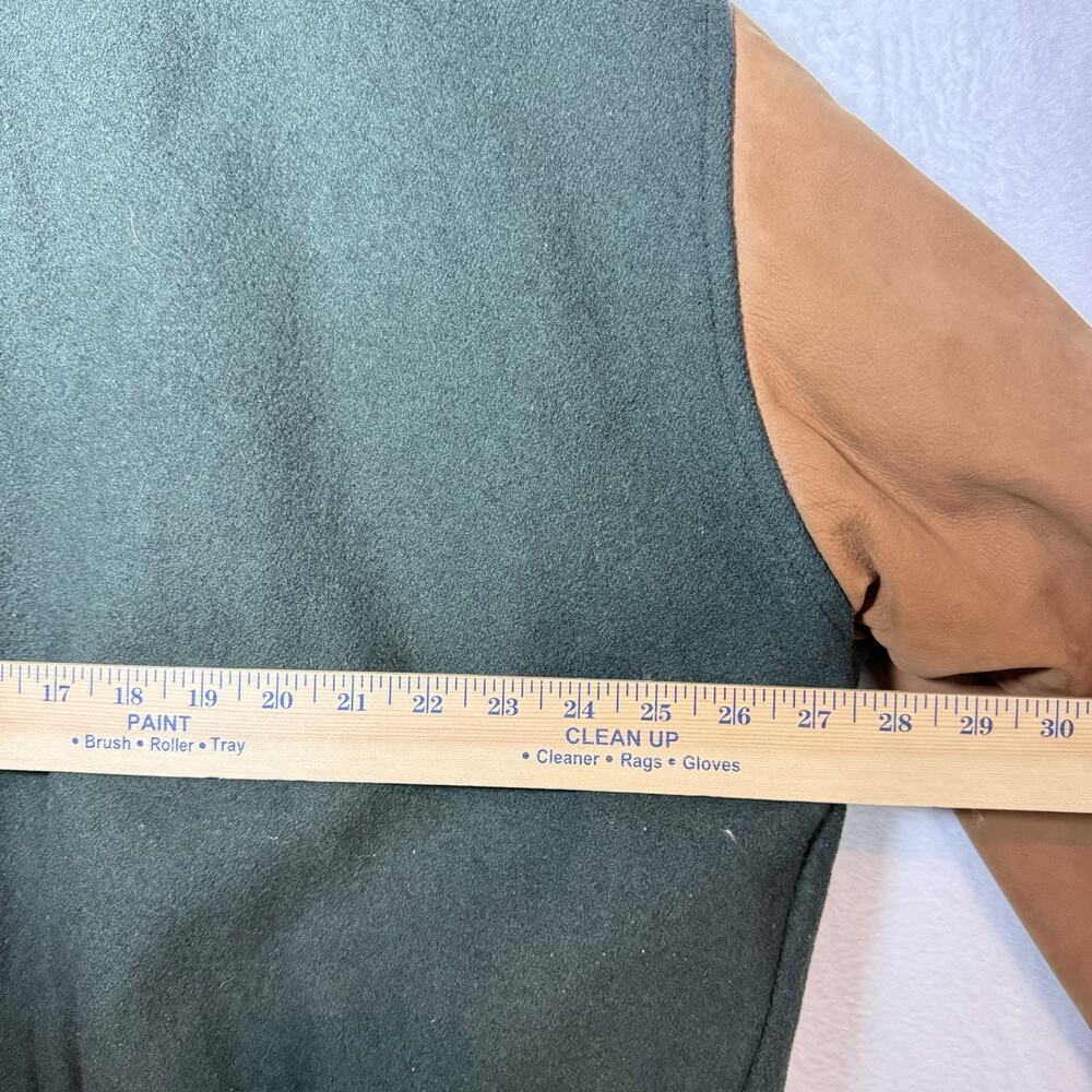 Vintage Cabela's Green Wool and Brown Leather Bomber Jacket Quilted Lining XL - Picture 12 of 16